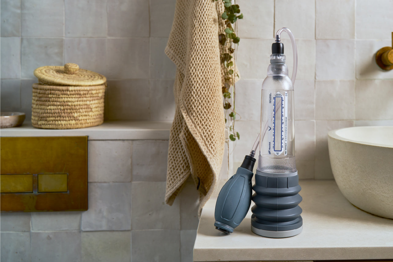 VaxAid Penis Pump sitting on bathrom sink