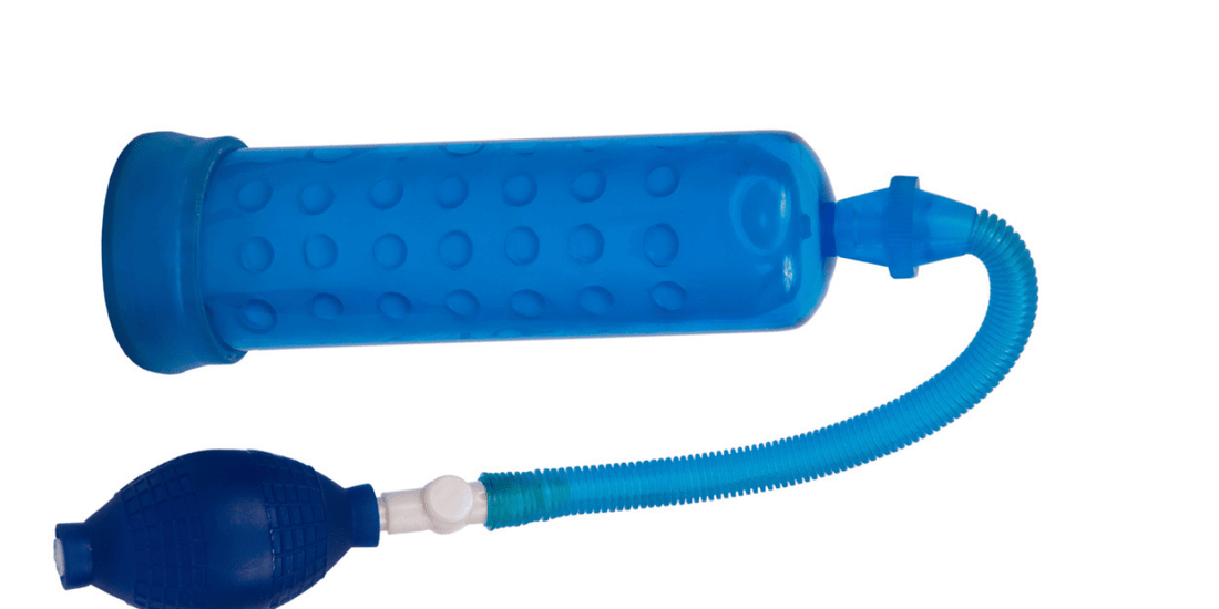 A photo of a blue water vacuum pump in a white background.