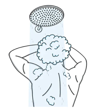 Illustration of a man using the shower